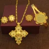 Le plus récent éthiopien 5 pièces pièce de monnaie croix ensembles de bijoux de mariage 24K couleur or mariée romantique Habesha bijoux pour femmes meilleurs cadeaux H1022