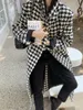 Mordilhões de lã feminina 2021 mulheres outono inverno xadrez casual manter casaco quente lã mangas compridas soltas casaco outerwear moda enverbecida