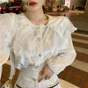 벨벳 여성 빈티지 블라우스 블랙 레이스 패치 워크 패션 셔츠 긴 소매 레이디 세련된 한국 Blusas outwear blouses 210601