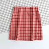 Women checked mini skirt with two small front slits plaid cut cara summer beach vintage retro spring short 210415