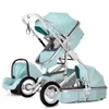 Poussettes # poussette bébé 3 dans 1 voyage à double sens portable peut s'asseoir et se coucher dans le cadre en aluminium pliant haut paysage Q240429