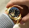 고급 자동 기계식 이동 Luminous Mens 시계 40mm 직경 Tourbillon Skeleton Watches 스테인리스 스틸 팔찌 저항 2454