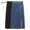 Yitimuceng Button Side Split Skirt Women High Waist Mini A-Line Solid Summer Korean Office Lady Fashion Skirts 210601