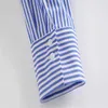 Za Niebieski Paski Koszula Koszula Kobiety Z Długim Rękawem Luźne Casual Letnia Bluzka Kobieca Moda Front Patch Kieszonkowe Krótkie Topy 210602