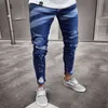 2021 Brand New Style Stilfulla Mäns Ripped Skinny Jeans Förstörda Frayed Slim Fit Denim Byxor Byxor Y0927