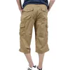 Lange lengte vracht shorts mannen zomer knie multi pocket casual katoen elastische taille bermudas mannelijke militaire stijl rijbroek 210622