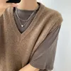 Automne surdimensionné pull pull femme tricoté col en V couleur unie gilet extérieur gilet femme tout match pour la mode 210520