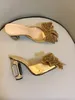 2021 donna donna vera pelle strass tacchi alti sandali estivi infradito pantofola slip-on abito da sposa scarpe da gladiatore diamante schede papillon 3D oro