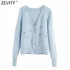 Femmes Mode Fleur Broderie Cardigan Tricoté Pull Femme Col V Manches Longues Poitrine Outwear Chic Tops S341 210420