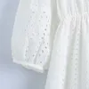 Women Summer ZA White V-Neck Dress 3/4 Sleeve Buttons Bow Tie Slim Casual Female Elegant Party A-Line Dresses Clothes Vestidos 210513