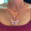 Shiny Crystal Butterfly Pendant Necklace For Women Colorful Rhinestone Iced Out Tennis Chain Chokers Fashion Jewelry Necklaces