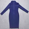 BEAUKEY Winter Langarm HL Verbandkleid Tiefem V-ausschnitt Sexy Frauen, Figurbetontes Kleid Loyal Blau Knielangen Maxi XL Vestido 211221