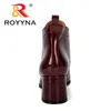 Royyna 2021 New Designer Women Boots Fashion Square Toe High Heels Kvinnors Sexig Höst Vinter Ankel Boot