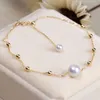 Sinya – Bracelets de cheville en or 18 carats Au750, avec breloque en perles rondes naturelles, pour femmes et filles, amoureux de maman, longueur 18-25cm réglable