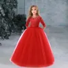 Blumenmädchen Geburtstag Bankett Langarm Spitzenkleid Elegante Kinder Hochzeit Langes weißes Kleid Kinder Kommunion Abendkleid 210331