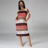 Kontrast Printed Women Dresses Sommar Rekommendera Style Short Sleeve Vintage Casual Midi Robe Partihandel Kläder 210525