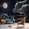 Custom 3d Animal Wallpaper Wall Papers Beautiful Night Scene Romantic Couple Wolf Interior Home Decor Painting Modern Mural Wallpapers