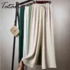 Classic Casual Cotton Linen Pants Women Mid Waist Wide Leg Trousers Green Loose Summer Women's Street Style 210514