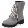 Boots Warm Plush Insole Women Winter Square Heels Ankle Shoes Lace-up Woman