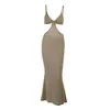 Dorywczo sukienki Letnie wakacje Sexy Backless Maxi Dress dla kobiet Solid Color Strap Slim Party Club Elegant Hollow Out Sundress