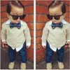 Gentleman Baby Boys Kläder Passar Barn Mode 2-stycken Set Barnskjorta + Jean Boy Outfits Big Bow Slips T-shirts Byxor 210413