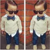 Gentleman Baby Jongens Kleding Past Kinderen Mode 2-Pieces Set Kinder Shirt + Jean Boy Outfits Grote strikje T-shirts Broek 210413