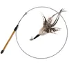 Cat Toys Faux Feather Teaser Wand Djur Interaktiv Toy Kattungar Teasering Steel String Kattunge Training för katter