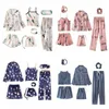 Canção de julho rosa 7 peças pijamas femininos conjuntos Faux Silk Listrado Pijama Sleepwear Primavera Verão Homewear 210830