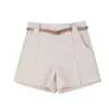 Summer Women Shorts High Waist Wide Leg Casual White Black Apricot With Belt Ladies Office Work Wear Clothes 210722