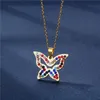 Pendant Necklaces 2021 Fashion Gold Plated Crystal Butterfly Charm Jewelry Stainless Steel Necklace For Women Gift