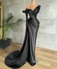 High Side Split Black Evening Dress Sheer Jewel Neck Satin Lace Mermaid Prom Dresses Party Wear Custom Made Long Sleeve Robe De So327L