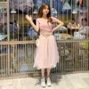 WOMENGAGA Spring Summer Mesh Lace Yarn Pink Ball Gown Skirt Bandage Court Girl Heart Net Skirts Sweet NS75 210603