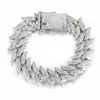 Hiphop Bling Iced Out Out Full 19mm Heren Thorns Armband Gold Prong Cubaanse Link Collier voor Mannen Sieraden 211124
