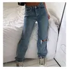 Denim déchiré Jeans pour femmes Cargo pantalon maman Jean taille haute mode trous mince Baggy pantalons longs 210708