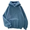 Women's Hoodies & Sweatshirts Lamb Wool Hooded Sweatshirt Winter Thick Warm Coat Velvet Cashmere Ladies Pullover Pure Color Blue Casual Top