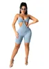 Moda Mulheres Verão Sem Mangas Backless Suspensórios Macacões Escavados De Cor Sólida Jumpsuit Casual Playsuit 210525