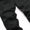 Mäns Jeans Stretch Motorbiker Hösthål Stitching Black Slim-Fit Denim Pants Locomotive Style Streetwear