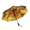 Bärbara Automatiska Paraply Kvinnor Fällande Van Gogh Oljemålning Paraplyer Kreativ vindtät Sonnenschirm UV EA60ys