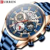 Curren Mens Luxury Casual Quartz armbandsur med lysande händer Sport Kronograf Klocka Rostfritt stål Armbandsur för Man 210804