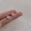 Stud 100% 925 Solid Real Sterling Silver Hollow Five Pointed Star Earrings for Women Lady Thread Ball Fashion Jewelry