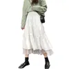 Lange für Frauen Weiß Maxi Herbst und Winter Koreanischen Stil Mode Hohe Taille Rock Solide Casaul Röcke 12819 210417