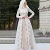 Mariage Vintage Kaftan spets marockanska bröllopsklänningar elfenben långa ärmar islamiska dubai saudiarabiska formella brudpartyklänningar