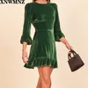 women Romance velvet mini dress female Ladies 3/4 length sleeves ruffle edged skirt fitting Mountain dresses 210520