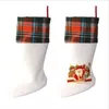 Sublimation Plaid Christmas Stocking Linen White Candy Socks Santa Claus Gift Bag Xmas Tree Ornament Festival Supplies for KidS