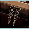 Juwelige long kwast kristal bengelen oorbellen voor vrouwen glanzende strass hart hanger bruiloften feest sieraden geschenken kroonluchter drop leveren