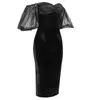 Women Sexy Designer Sparkly Black Elegant Velvet Midi Dress Off the Shoulder Celebrity Bodycon Party Vestido 210527