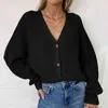 Gebreide cardigan dames trui mode lange mouwen losse herfst jas jas knop dikke v-hals oversized blouse top t-shirt 211117