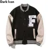 Dark Icon Embroidery Baseball Jacket Men Leather Patchwork High Street Men's Jackets Black Green 210928