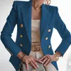 Blazer feminino de cor lisa com seios duplos fashion gola manga comprida blazers finos