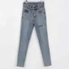 All-match Ripped Women Fit High Waist Stretch Elastic Femme Fringe Hem Denim Skinny Jeans Female Trousers 10395 210417